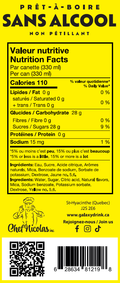 Galaxy Drink - Jaune - Pêche et Framboise - 330ml